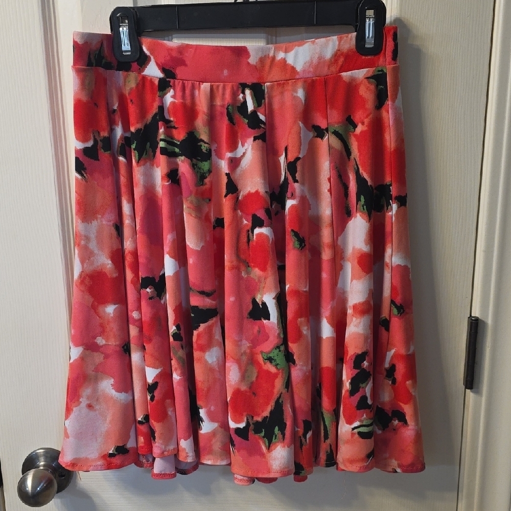 Grace Elements Red and Black Floral Skater Skirt